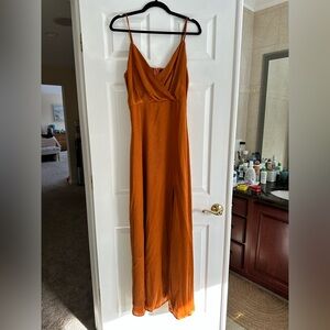 Lulus Constantine Rust Orange Satin Maxi Dress NWT